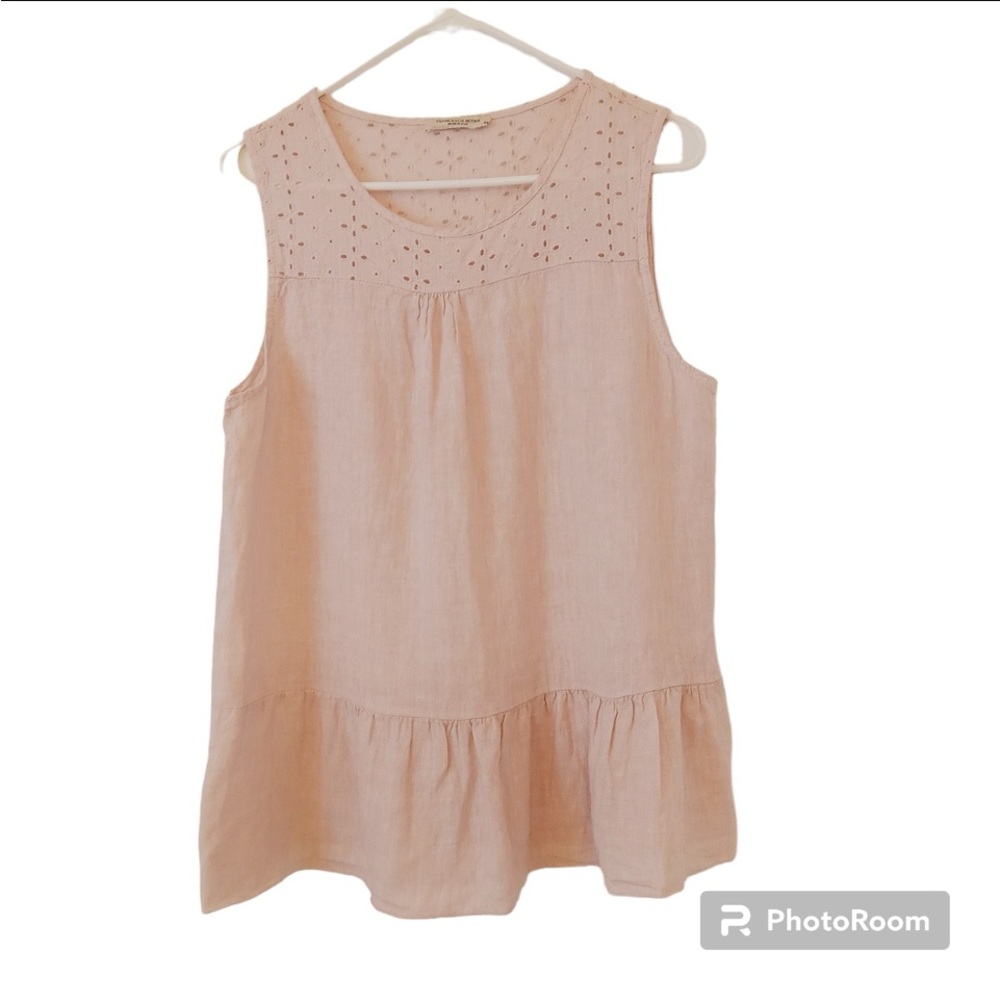 Francesca Bettini Linen Peplum Tank, Pink, Small, Made In Italy